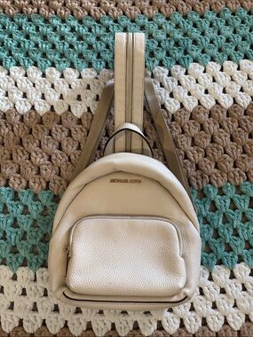 Michael Kors Erin Light Cream Pebbled Leather Mini Backpack Gold Hardwrar